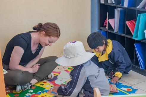 Hope student working with local children