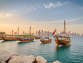 Boats in a bay in Doha, Qatar