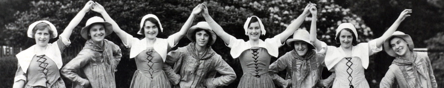 Black and white photo of S. Katharine's students country dancing