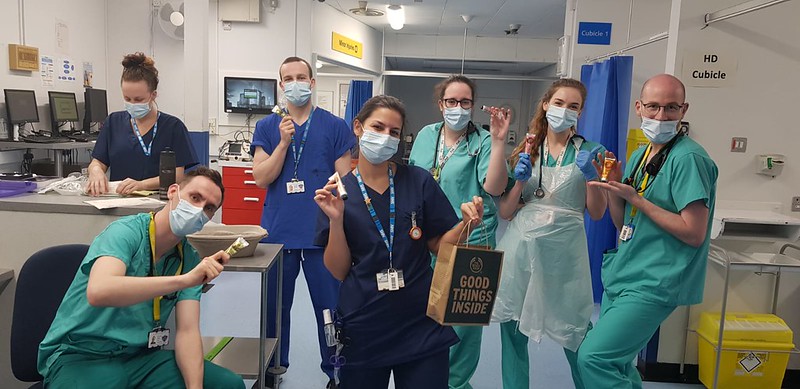 Nurses using hand cream