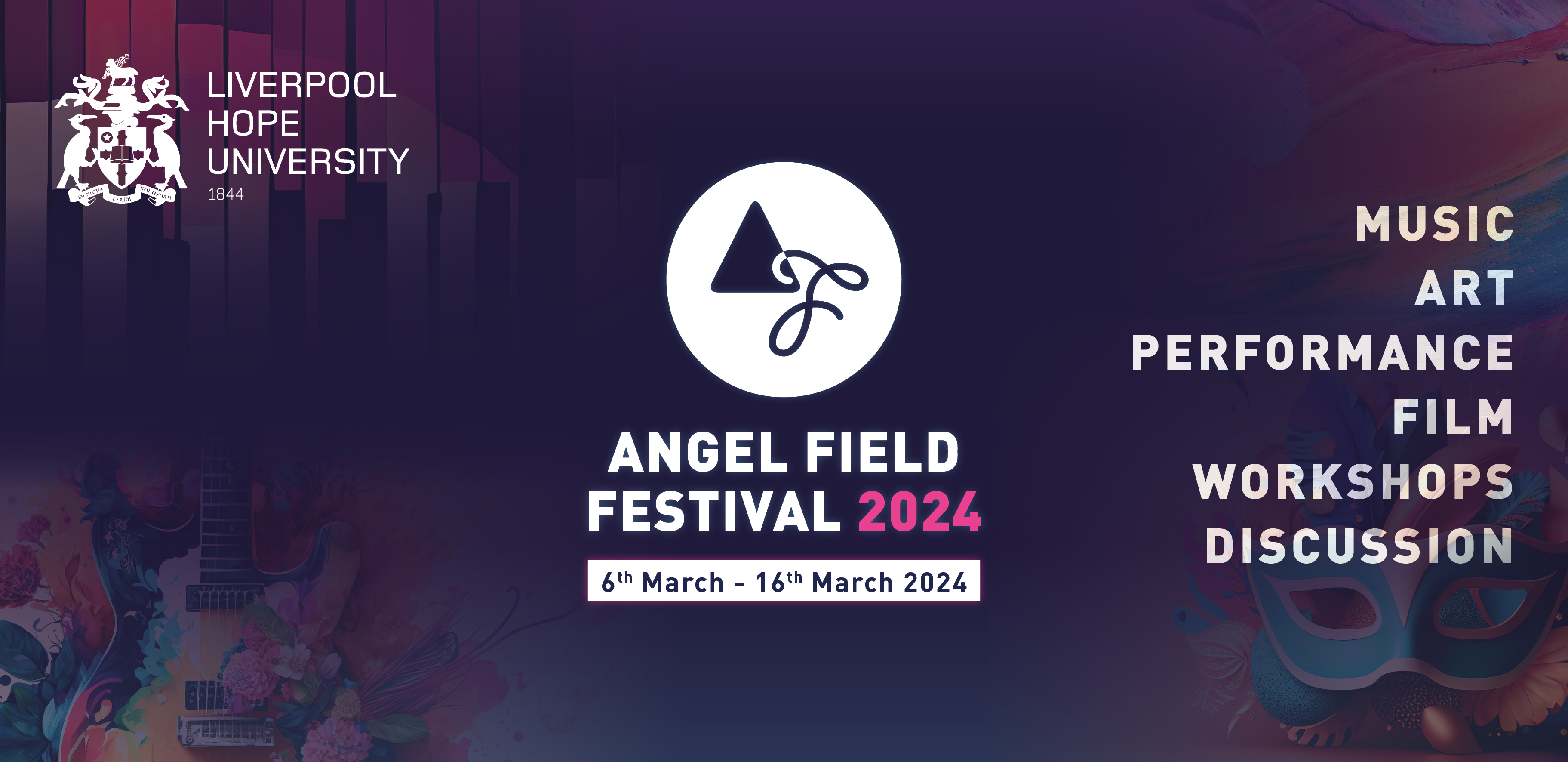 A purple graphic with the Angel Field Festival words and logo in the centre.