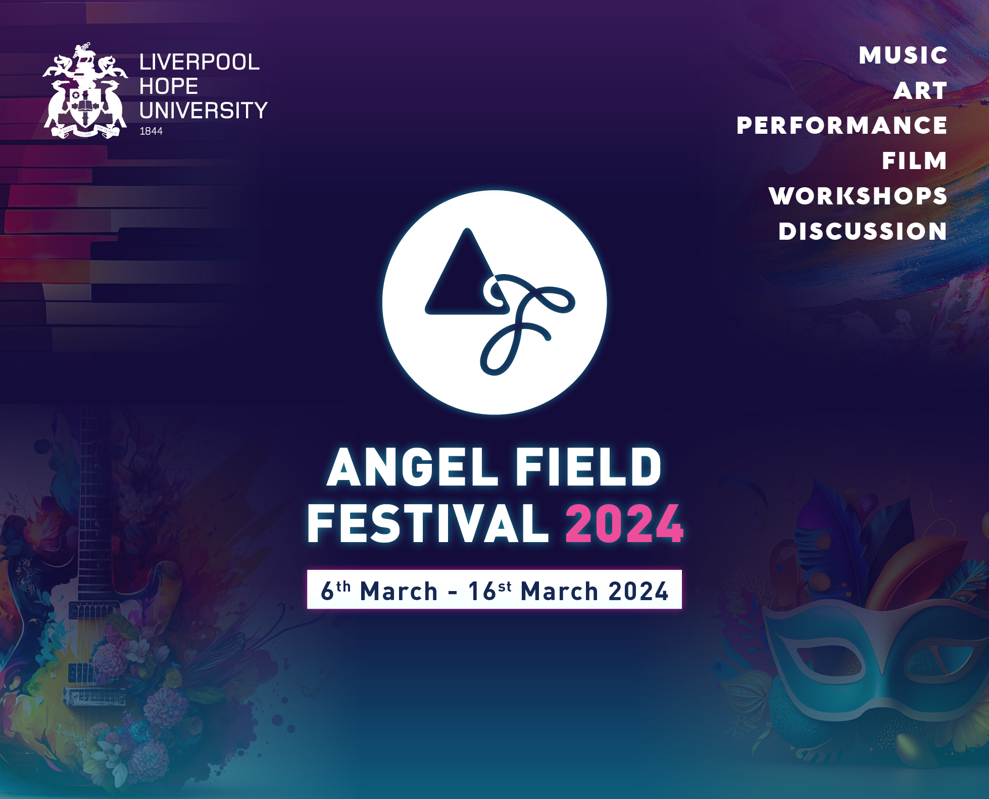 A purple graphic with the Angel Field Festival words and logo in the centre.
