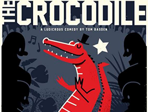 Poster of red crocodile with white text