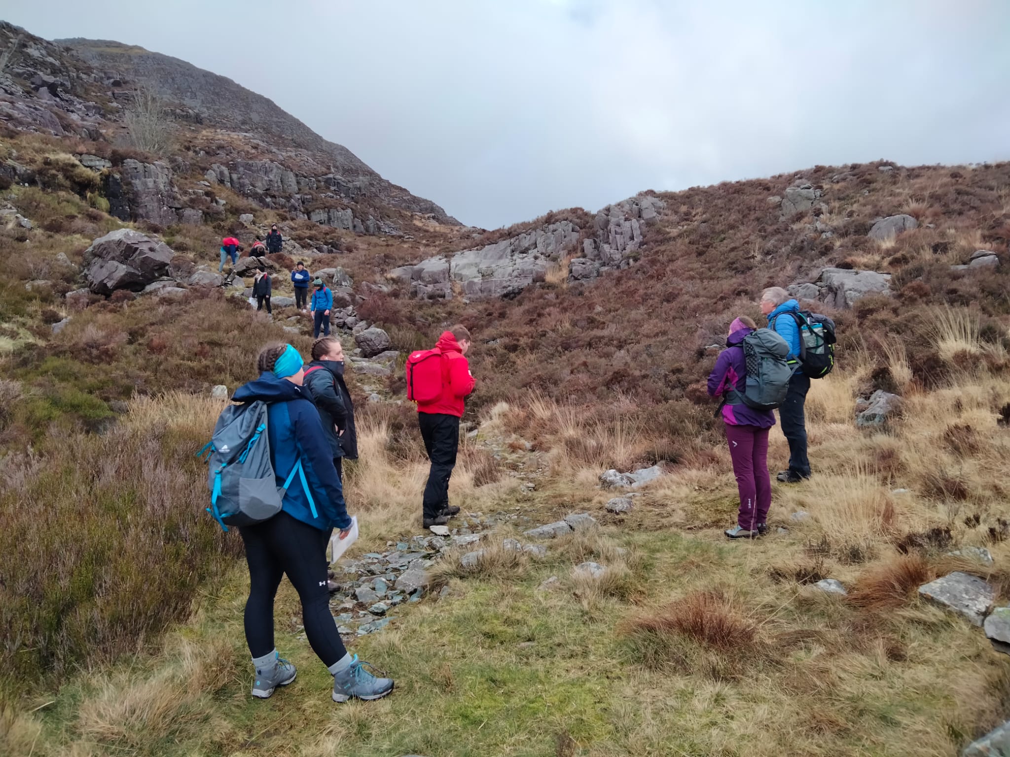 group of students hill walking