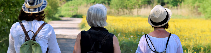 Three mature ladies walking in the countryside