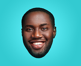 a male student head in a blue background