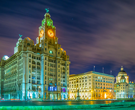 Image of three graces taken from outside the Royal Liver Building